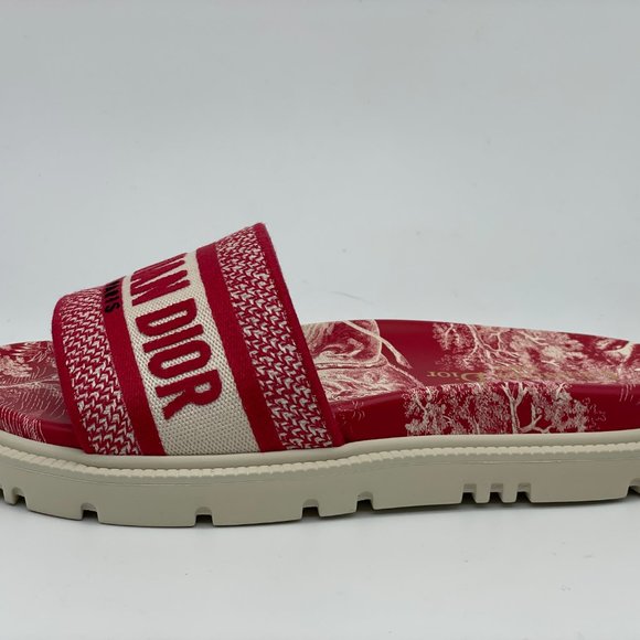 DIOR DWAY D WAY Toile De Jouy Embroidered Cotton Flat Slide Sandals Shoes - Picture 9 of 15